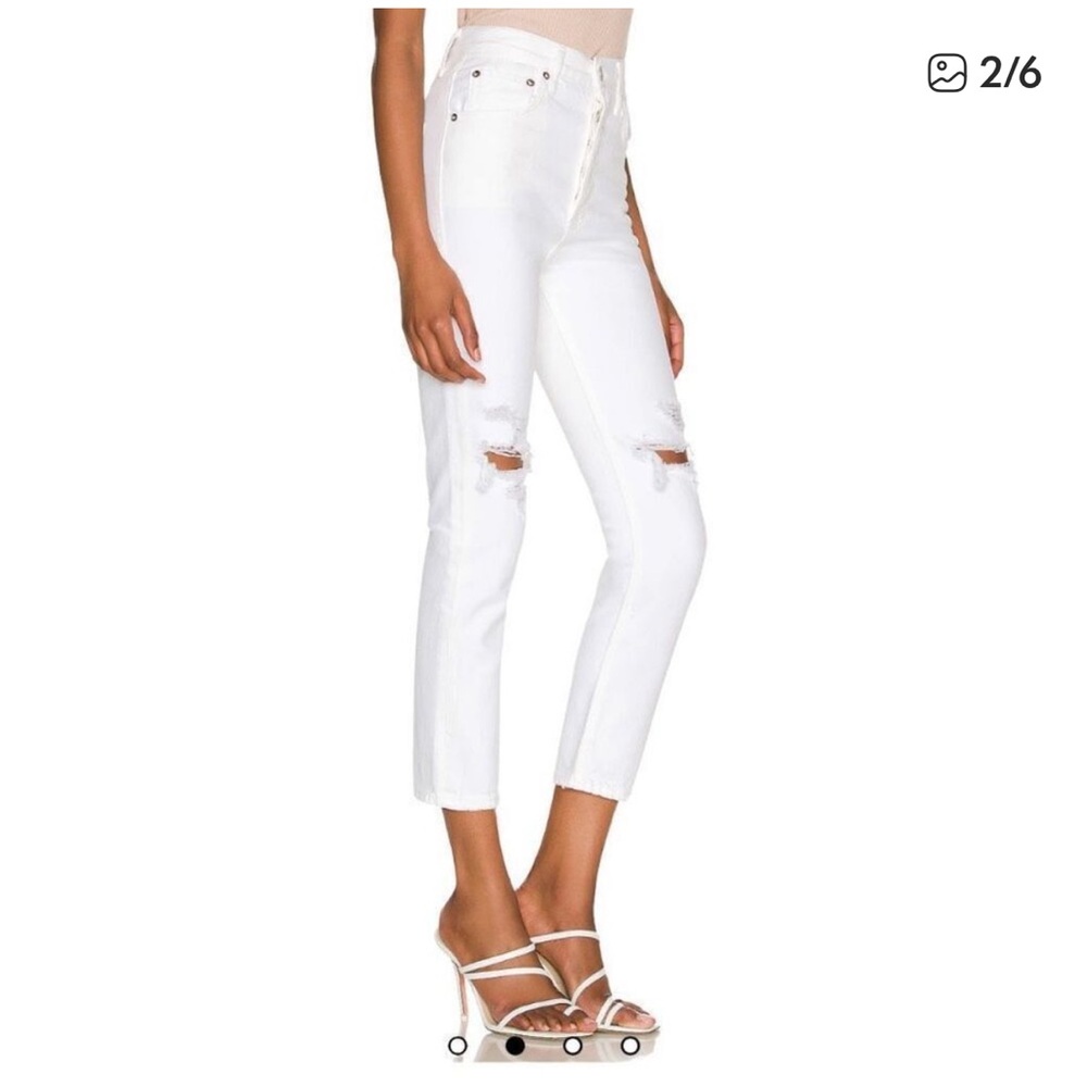 AGOLDE Riley White High Rise Distressed Button Fly Straight Crop Jeans Waist 24 - Picture 4 of 14